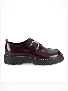 Marc Fisher Ltd Tarla-V Burgundy Leather Platform Shoes Pin Buckle Loafer 7.5